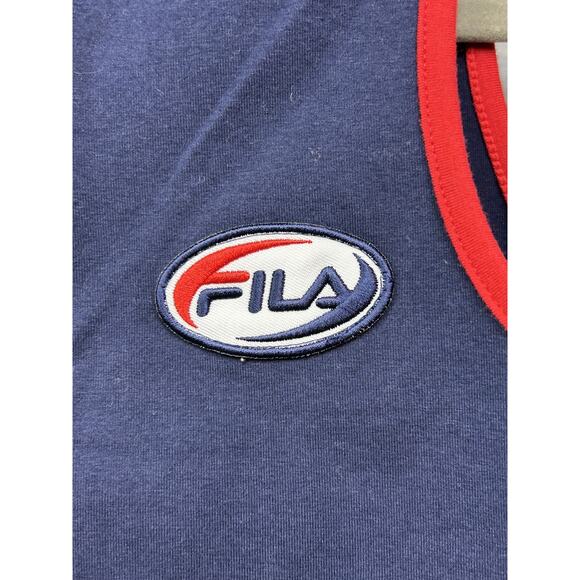 Fila Bodysuit Womens Small Navy Blue‎ Red Zip Up Sleeveless Logo Athletic Retro - Picture 4 of 8